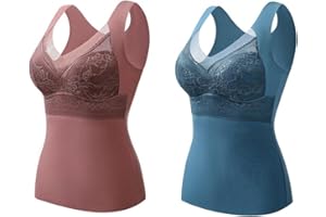 Gitvirgo Lot de 2 soutiens-gorge thermiques intégrés 2 en 1, très extensibles et thermiques avec soutien-gorge intégré, débardeurs intégrés pour femme
