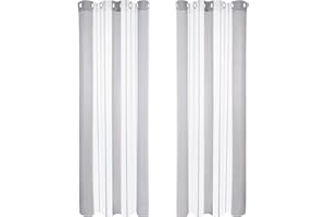 Deconovo - Tende Soggiorno Moderne Elegante 2 Pezzi, Tende Camera da Letto Bambini con Occhielli, Modello Bianco+Grigio Scuro, 140x175 CM (Larghezza x Altezza)