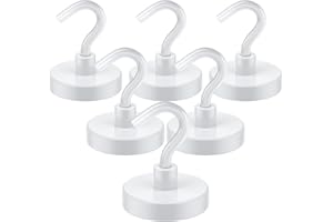 VNDUEEY 6 Pack 80lb Magnetic Hooks, Heavy Duty Neodymium Magnetic Hooks, Strong Magnetic Hangers for Hanging, Rustproof White Magnets with Hooks for Toolbox, Cruise, Grill, Coat