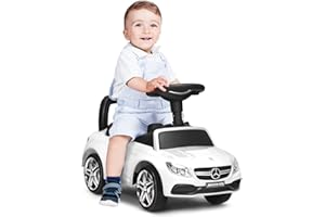 DREAMADE Porteur Bébé avec Klaxon et Musique, Voiture pour Enfant avec Tableau de Bord et Volant Réalistes, Espace de Rangement sous Le Siège (Modèle 1, Blanc)