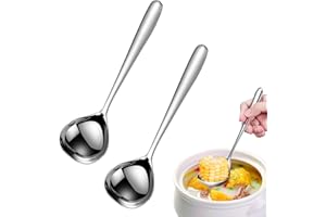 BANJIABB 2 mestoli piccoli da 20 cm, in acciaio inox, cucchiaio da portata, mestolo da zuppa, cucchiaio da salsa, mestolo per hotel, ristorante, cucina a casa