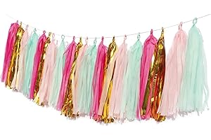 MIENOCOL 20pcs Rose Pink Party Garlands Hot Pink Mintgreen Gold Tassel Garland Banner for Birthday Engagement Wedding Bridal/Baby Shower Gender Reveal Photo Shoot Vintage Party Decorations