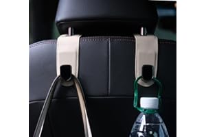 Qirc Auto Hooks, 2 Pcs Leather Car Storage Organiser Bag Hooks, Universal Car Back Seat Headrest Hanger for Hang Bag Handbag Grocery Bags (Beige)