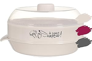 HAPPYCOSAS Vaporiera Microonde Veloce per Cucina Sana - Coperchio Ermetico Antifuoriuscita - Per Verdure, Pesce, Carne - Materiale Durevole, Colore Bianco.