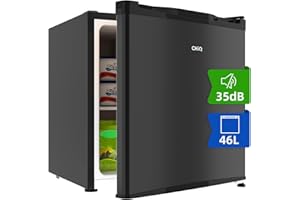 CHiQ Frigorífico minibar de 46 L, mininevera, 49,6 x 47,4 x 44,7 cm (HxWxD), consumo de energía F 100 kWh/año, muy silencioso 35 dB, garantía del compresor de 12 años