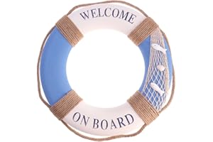 GANAZONO 50cm Mediterranean Style Hanging Lifebuoy Welcome On Board Lifebuoy Craft Home Decoration Nautical Wall Decoration for Restaurant Cafe Shop Bar