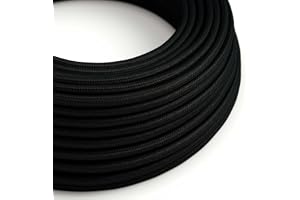 Creative-Cables Det ursprungliga tygklädda elkabeln 2 x 0,75 mm² (5 m, kolsvart RM04) – Rund, silkeeffekt – Certifierad säker