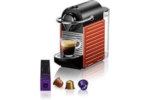 Krups Nespresso Pixie - Cafetera monodosis de cápsulas Nespresso, compacta y robusta, 19 bares, apagado automático, espressos y lungos, color roja, estilo industrial, incluye kit de bienvenida