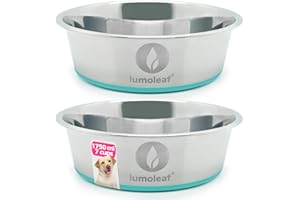 LumoLeaf Miska dla psa ze stali nierdzewnej, duża, średnica 22 cm, 2 x 1750 ml miska na karmę z antypoślizgowym silikonowym dnem, metalowa miska na wodę dla dużych, średnich psów, miska do karmienia