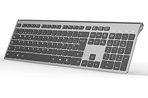JOYACCESS Teclado Inalámbrico Recargable, 2.4G QWERTY Teclado de Tamaño Completo, Compacto, Ergonómico Teclado para PC, Laptop, Mac y Smart TV, Compatible con Windows 10/XP/7/8/Vista