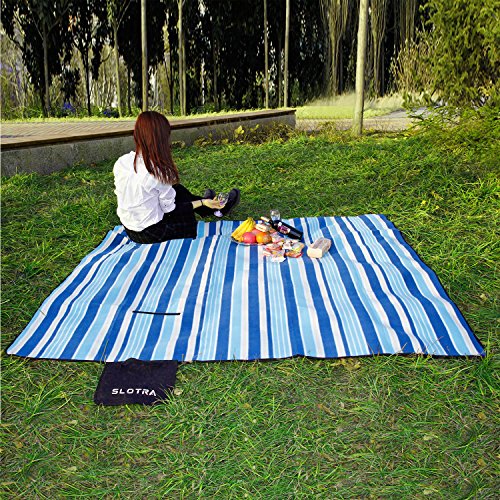 SLOTRA Picknick Decken Fleece Wasserabweisend Unterseite Outdoor Park Wiese Haushalt Camping Ausflug Picknickdecke Wärmeisoliert Blau (200×200 cm) - 6
