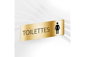GRAVURE CONCEPT Plaque Signalétique Toilettes Femmes – Plaque De Porte Adhésive PVC 5 x 15 cm – 20 Couleurs Disponibles (Or Brillant Métallisé)