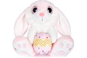 My OLi Easter Bunny 22cm/8.5" Plush Rabbit with Easter Egg Floppy Ear Sitting Bunny Stuffed Animal Bedtime Friend Gifts for Kids Babies Boys Girls, Pink