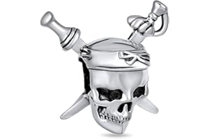 BLING JEWELRY Perle De Charme Halloween Squelette Ou Pirate Crâne Crossbones Pour Femmes Ados .925 Argent Sterling Pour Bracelet Européen