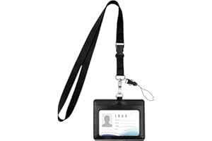 Vicloon PortaBadge, Porta Carte in pelle PU, Portabadge Collo con Slot per Schede Portafoglio, Cordino Porta Badge da Collo con la Cinghia del per Carta di Ufficio ID e Scuola (Nero)