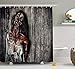 Produktbild JIEKEIO Zombie Decor Shower Curtain, Angry Dead Woman Sacrifice Fantasy Mystic Night Halloween Image, Fabric Bathroom Decor Set with Hooks, 60W X 72L Inches Extra Long, Dark Taupe Peach Red