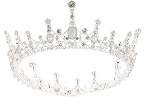 Minkissy Full Round Crystal Crown Baroque Queen Crown Rhinestones Crowns and Tiaras Vintage Crown Bridal Hair Accessories (Silver)