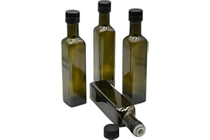 Devitre 4x Ölflasche 250 ml Glasflaschen mit Aussgießer und Etiketten