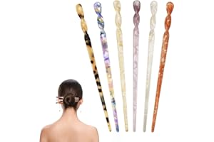 LARFRAECY Pinzas de cabello 6 Unids Acetato de Pelo Palillos Vintage Horquilla Estilo Chino Pinzas para el Cabello Clásicas Palos for el Cabello Peinados de Moño Forma de Concha de Tortuga(CK39)