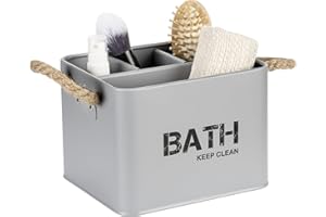WENKO Caja para el baño Gara con 4 divisiones gris - Caja de almacenaje, cesta para el baño Capacidad: 2.37 l, Acero, 19 x 12.5 x 13 cm, Gris