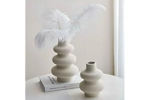 AY YELDIZ, Lot de 2 Vases Décoratifs en Céramique – Style Scandinave Minimaliste – Vase Beige Moderne pour Salon, Table ou Déco Maison