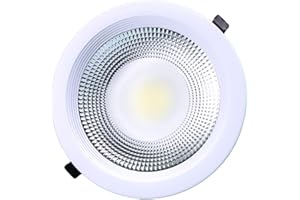 Jandei – Downlight LED COB 30W Empotrable, Foco Marco Redondo Aluminio Blanco, 215x55mm (orificio para empotrar 190mm), 2700 Lumen, IP44. Ideal para Salón, Cocina, Baño – 1 ud (Luz Fría 6000K)