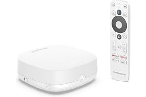 THOMSON Streaming Box Plus 270 White, Google TV, 4K UHD, Built-in Speaker for Hands Free Voice, Google Cast, Netflix, Disney+, Wi Fi, Multi Plug Power Adapter, 3 GB RAM, 32 GB Storage