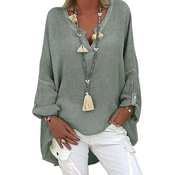 Yommay Dames chiffon blouse dames tops elegant casual losse 3/4 ruches split mouw V-hals zomer blouse T-shirts, Donkerblauw, XXL