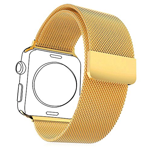 Bandmax Milanaise Uhrenarmband Ersatzarmband mit Magnetverschluss 18K Vergoldet Edelstahl Wrist Armband für 42MM Apple Watch (Gold)