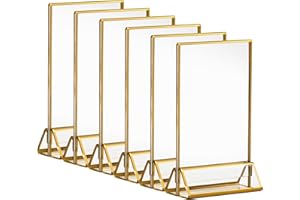 CECOLIC 6er-Pack Acryl Schilderhalter mit Goldenen Rändern, Doppelseitige Menüständer, Transparente Bilderrahmen für Restaurant Menüschilder, Tischnummern für Hochzeiten - 10,2 x 15,2 cm