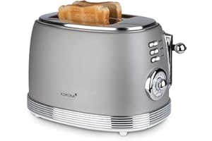 Korona 21667 Tostapane | 2 fette | Design retrò | grigio | 6 livelli di abbronzatura | Retro | scongelamento | tostatura | riscaldamento | 850 Watt | Inserto per panino | cassetto briciole |