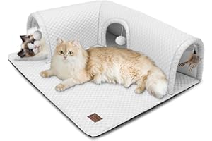 CATISM Tunnel per Gatti con tappetino di raffreddamento Gatto a tunnel per gatti con materassino tunnel di gioco per gatti nascondiglio con grotta per il riposo interno, 80x70cm (grigio)