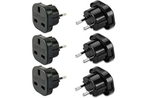 【3 PACK】UK To EU European Travel Adapter, EUROPE Power Plug C for Egypt Turkey France Morocco Portugal Italy Spain Germany Poland Norway Austria Netherlands Greece Cyprus China etc (BLACK - MG LTD)