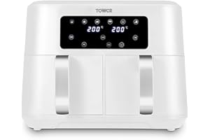 Tower T17137WHT Vortx 8.5L Dual Basket Air Fryer with Dual Cook Function, 2400W, White & Chrome