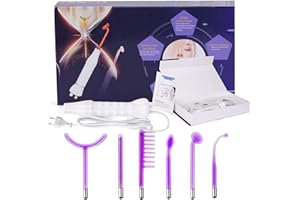 HOMDMARKET Máquina facial de alta frecuencia, varita de electrodo portátil de mano, máquina de terapia de la piel con tubo de vidrio con 6 varitas de argón, tratamiento del acné
