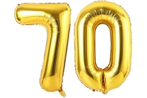 Vthoviwa 40 Zoll/18 Farbens Luftballon Zahlen 70 Golden, Luftballon 0. Geburtstag Foil Ballon, 0123456789,10-19,20-25,30,40,50,60,70,80,90, Folienballon 80 Party Dekoration Helium Unterstützen