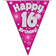 Party Bunting Happy 16th Birthday Pink Holographic 11 Flags 3.9m