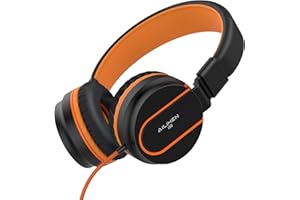 AILIHEN Kinder Kopfhörer mit Kabel Mikrofon 85dB Lautstärkeregler Faltbarer Leicht Kinderkopfhörer 3.5mm Jungen Mädchen On-Ear Headsets für Schul Chromebook Handys Tablets (schwarz orange)