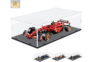 ELEPURE Addensato Vetrina Espositiva Teca Plexiglass Acrilico per Lego 42207 Monoposto F1 Ferrari SF-24 42206 Oracle Red Bull Racing RB20 42171 42141, Trasparente Scatola con Luce, Interno Nero 70x30x20cm
