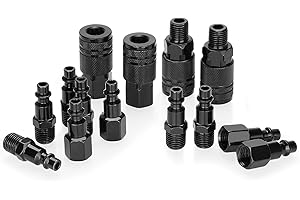 NOOSVERL 14 pcs Air Line Connectors Airline Hose Compressor Fittings 1/4" NPT Air Coupler and Plug Kit Couplings Connector Male Female,Air Tool Fittings & Air Compressor Accessories Set (Black)