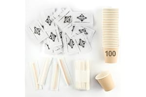 Barista Italiano - Kit Completo Accessori Caffè ☕ 100 Bustine Zucchero + 100 Bicchierini in Carta + 100 Palette in Legno ☕ Kit Ecologico e Riciclabile