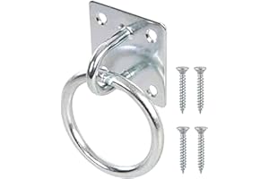 TERF® Heavy Duty Security Ring on Plate Hooks 50mm Pad Eye Plate with Hole Ceiling Hook Wall Mount Hook with Screws for Wall Ceiling Hanging - Pack of 1
