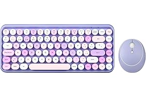 Perixx PERIDUO-713PP ES Set de ratón y Mini Teclado inalámbrico 2.4 GHz, Teclas Redondas Estilo Retro, para PC y Tablet, Morado Pastel, Español QWERTY