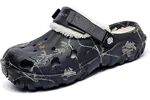 FRTUBOP Chaussons Hommes Doublé de Fourrure Sabots Hiver Chaude Peluche Pantoufles Maison Imperméables Chaussures de Jardin Lined Clogs Intérieur et Extérieur