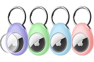 [4-Stück] Pnitri Hülle für AirTag, Air Tag Schlüsselanhänger Schutzhülle für Schlüssel, Tasche, und Haustier, Staubgeschützt Kratzfest Sturzsicher Feststoff AirTag Anhänger(Blau+Grün+Rosa+Violett)