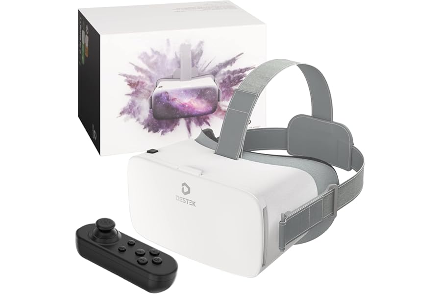 DESTEK V5 VR Headset for Phone w/VR Gamepad, 128 Premium VR apps Included, Anti-Blue Eyes Protected HD Lenses, 110° FOV Virtual Reality Headsets for iPhone, Android Phone