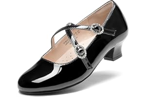 DREAM PAIRS Girls Dress Shoes Mary Jane High Heel Round Toe Straps Pumps Flower Wedding Party Princess Flats for Little/Big Kids