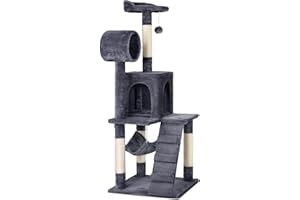 Yaheetech Katzenbaum 130 cm Kratzbaum Katzenkratzbaum, Katzen Kletterbaum mit Aussichtsplattform Katzenhöhle Sisalstämme, Dunkelgrau