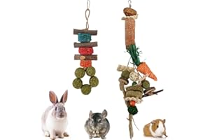 Aisamco Lot de 2 Jouets à mâcher pour Lapins, Cage à Suspendre, Jouets à mâcher et friandises pour Lapins, cochons d'Inde, chinchillas, hamsters, Rats, Petits Animaux, meulage des Dents