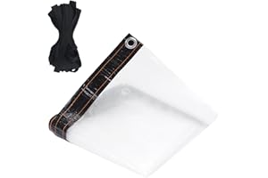 KJLEEN Clear Tarpaulin 1m x 2m Transparent Tarpaulin Waterproof Heavy Duty Clear Plastic Sheeting Tarp with Eyelets & Rope for Garden Camping Caravan Balcony Greenhouse Chicken Rabbit Hutch Cover